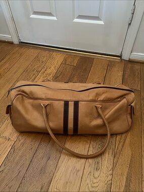 LATICO NJ USA - Men's Tan genuine Leather Weekend Duffel Bag with Brown Stripe